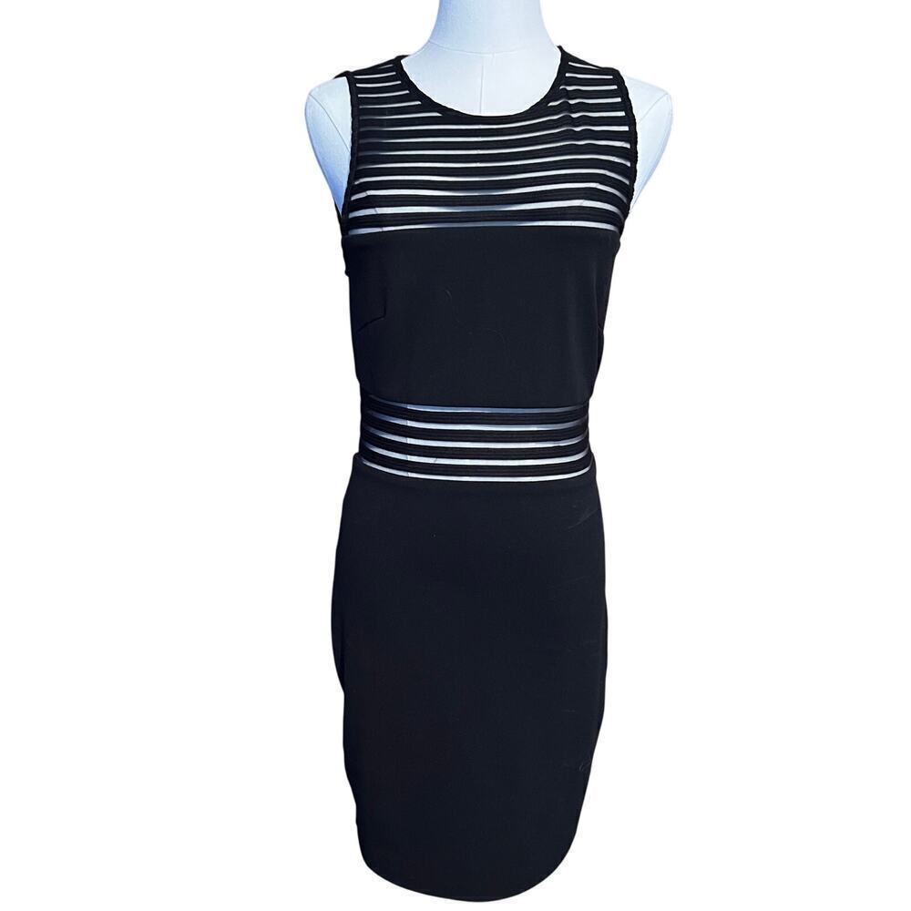 Lulu's Black Panel Dress. Round Neck, Sheer Panels, Fitted. Size Small